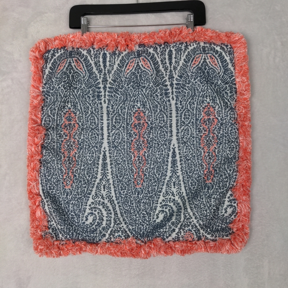 Frontgate Pillow Case Blue Paisley Orange Fringe Zip Sofa Couch Decorator